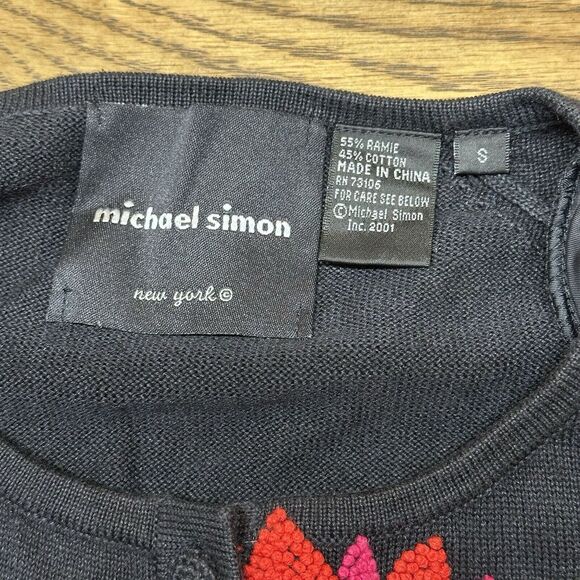 Michael Simon Small Beaded Embroidered‎ Floral Flower Sweater Cardigan Black EUC - Picture 3 of 8